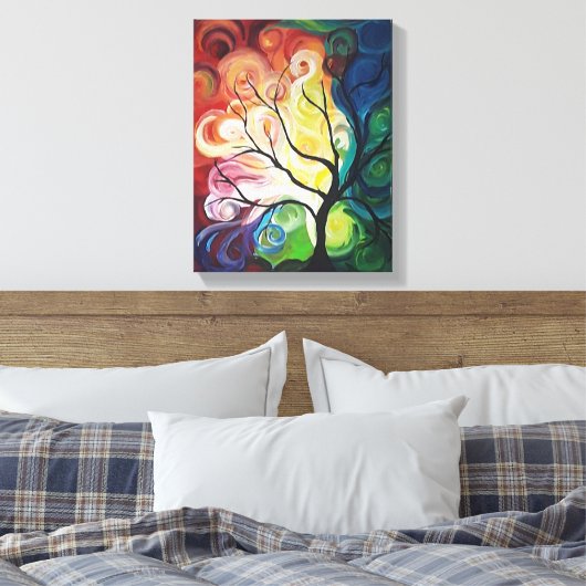 Rainbow Tree schilderij op Canvas print van JPDeny (Insitu (Slaapkamer))