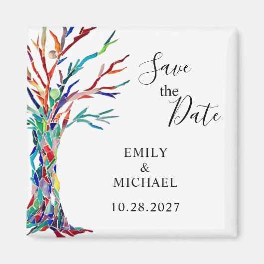 Rainbow Tree Weddenschap Save the Date Magnet (Voorkant)