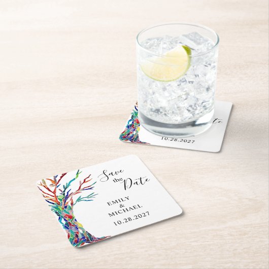 Rainbow Tree Wedding Save the Date Kartonnen Onderzetters (Insitu)