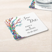 Rainbow Tree Wedding Save the Date Kartonnen Onderzetters (Schuin)