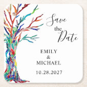 Rainbow Tree Wedding Save the Date Kartonnen Onderzetters (Voorkant)