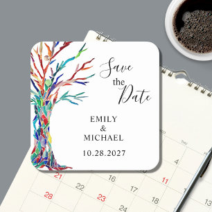Rainbow Tree Wedding Save the Date Kartonnen Onderzetters