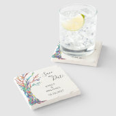 Rainbow Tree Wedding Save the Date Stone Onderzett Stenen Onderzetter (Zijkant)