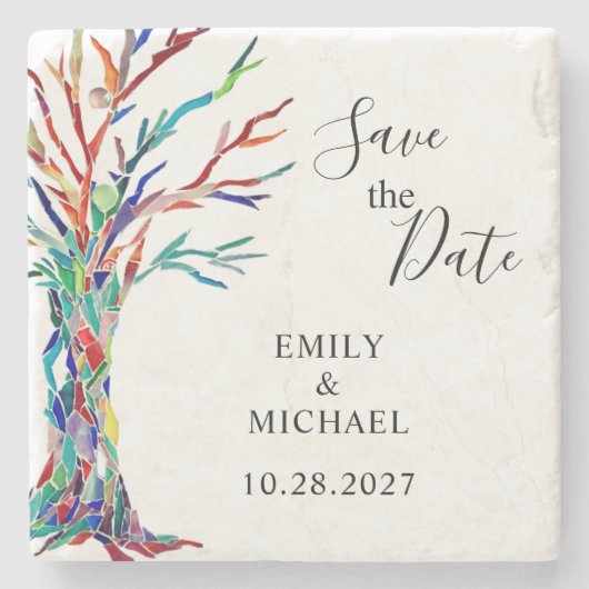 Rainbow Tree Wedding Save the Date Stone Onderzett Stenen Onderzetter (Voorkant)