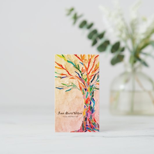 Rainbow Tree Yoga Instructor Beige Visitekaartje (Staand voorkant)