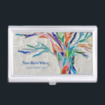 Rainbow Tree Yoga Instructor Visitekaarthouder<br><div class="desc">Dit decoratieve visitekaartje hoesje is voorzien van een afdruk van een regenbooggekleurde boom op een bleke grijze achtergrond. Ik maakte het originele ontwerp in mozaïek met veel kleine fragmenten van helder gekleurd glas. Voeg jouw naam, beroep toe om dit kaarthoesje te personaliseren. Dit boomontwerp is ook te vinden op veel...</div>