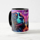 Rainbow Tri Cavalier King Charles Spaniel Hond Mok (Voorkant links)