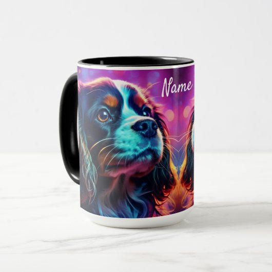 Rainbow Tri Cavalier King Charles Spaniel Hond Mok (Voorkant links)