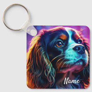 Rainbow Tri Cavalier King Charles Spaniel Hond Sleutelhanger