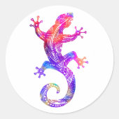 Rainbow Tribal Gecko Ronde Sticker (Voorkant)