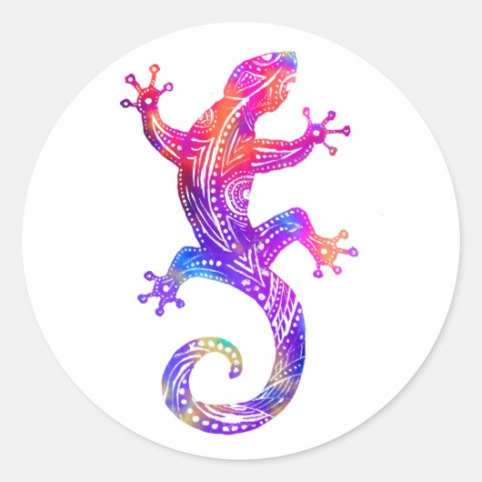 Rainbow Tribal Gecko Ronde Sticker (Voorkant)