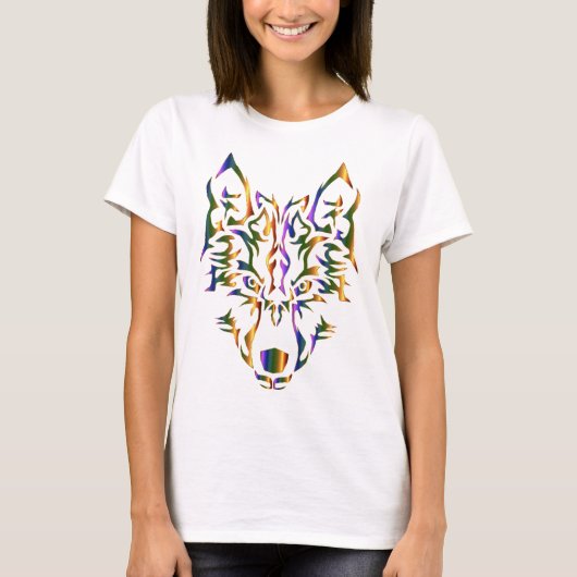 Rainbow Tribal Wolf Head (vooruitkijkend) T-shirt (Voorkant)