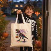 Rainbow Trick or Treat T-Rex Skeleton Tote Bag