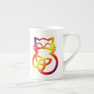 Rainbow Trinity Knot Celtic Cat Bone China Mok