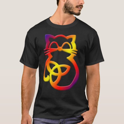 Rainbow Trinity Knot Celtic Cat T Shirt (Voorkant)