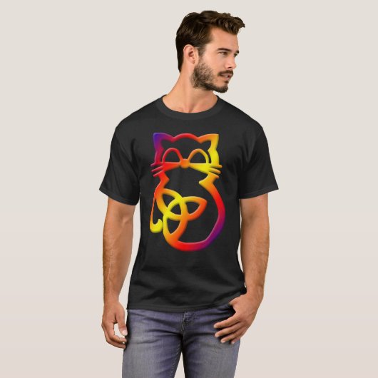 Rainbow Trinity Knot Celtic Cat T Shirt (Voorkant volledig)
