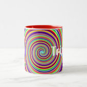 Rainbow "Trippin" psychedelic pop art snoep swirl Tweekleurige Koffiemok (Center)