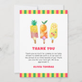Rainbow Tropical Fruit Ice Cream Pop Baby shower Bedankkaart (Voorkant)