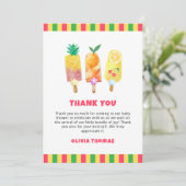 Rainbow Tropical Fruit Ice Cream Pop Baby shower Bedankkaart (Staand voorkant)