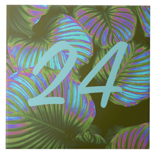 Rainbow Tropical Leaves House Number keramische te Tegeltje (Voorkant)