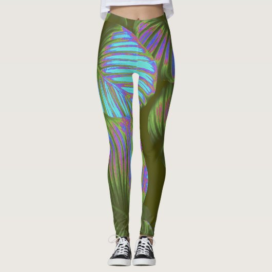 Rainbow Tropical Leaves Leggings (Voorkant)