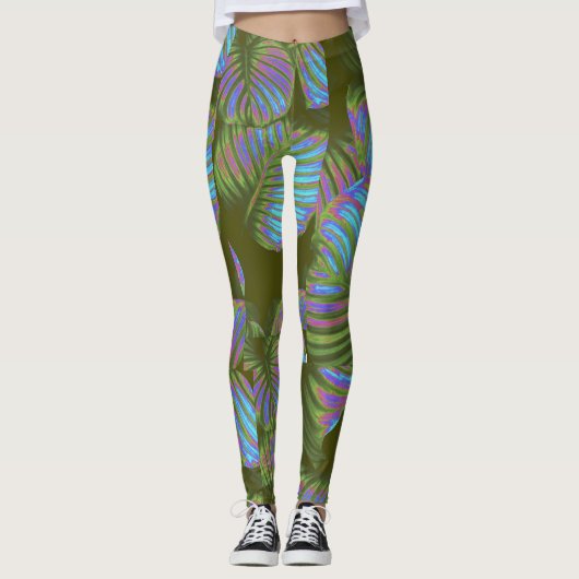Rainbow Tropical Leaves Leggings (Voorkant)