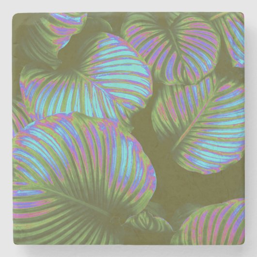 Rainbow Tropical Leaves Stenen Onderzetter (Voorkant)