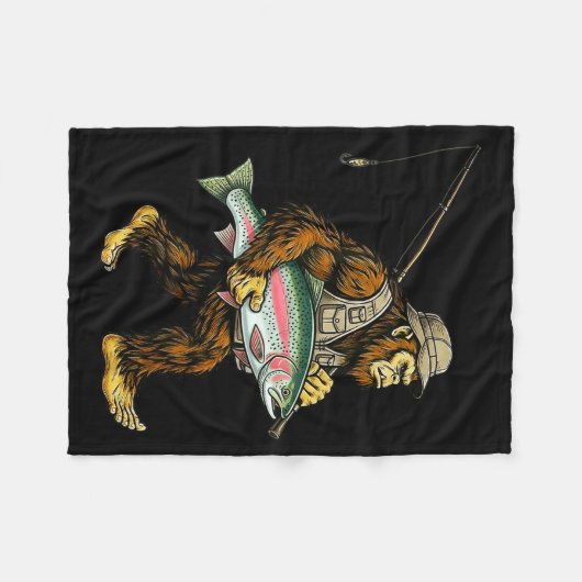 Rainbow Trout Bigfoot Fisherman River Fishing Sasq Fleece Deken (Voorkant (Horizontaal))