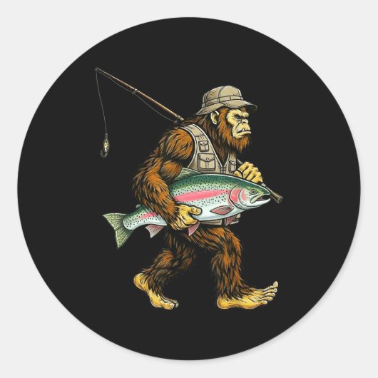 Rainbow Trout Bigfoot Fisherman River Fishing Sasq Ronde Sticker (Voorkant)