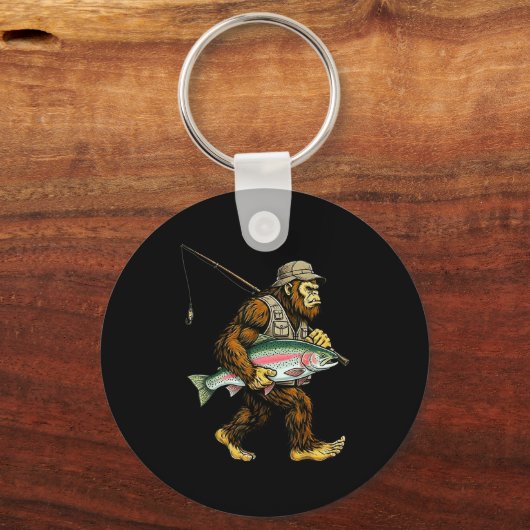 Rainbow Trout Bigfoot Fisherman River Fishing Sasq Sleutelhanger (Voorkant)