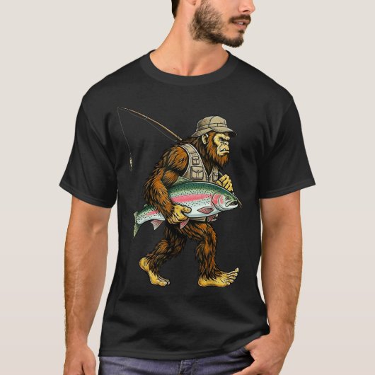 Rainbow Trout Bigfoot Fisherman River Fishing Sasq T-shirt (Voorkant)