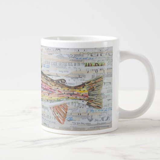 Rainbow Trout Collage Coffee Mok, C.E. Wit Grote Koffiekop (Rechts)