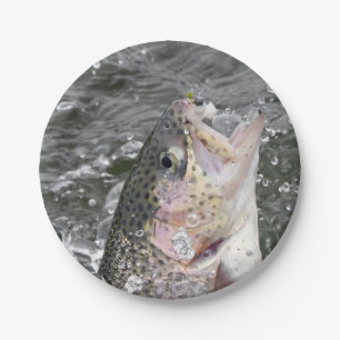 Rainbow Trout neemt het aas Papieren Bordje