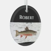 Rainbow Trout Rustic Aspen Bark Background, forel Glas Ornament (Voorkant Rechts)