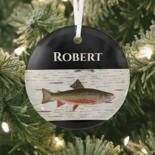 Rainbow Trout Rustic Aspen Bark Background, forel Glas Ornament
