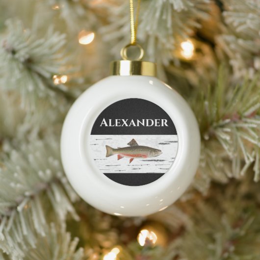 Rainbow Trout Rustic Aspen Bark Background, forel Keramische Bal Ornament (Boom)
