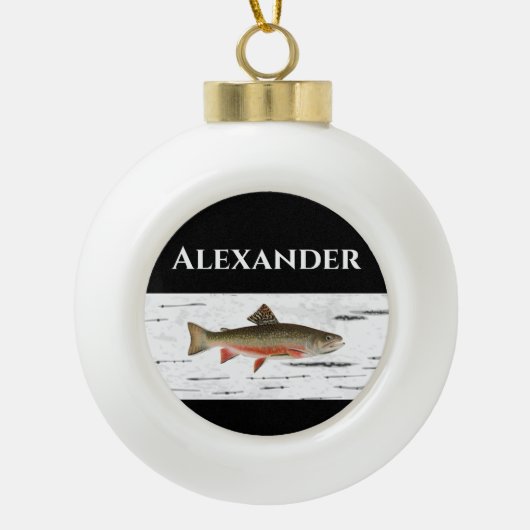 Rainbow Trout Rustic Aspen Bark Background, forel Keramische Bal Ornament (Voorkant)