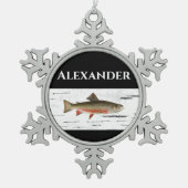 Rainbow Trout Rustic Aspen Bark Background, forel Tin Sneeuwvlok Ornament (Voorkant)