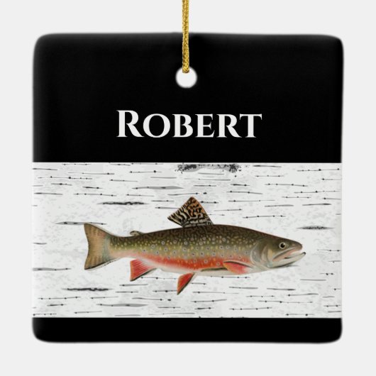 Rainbow Trout Rustic Aspen Bark Background Keramisch Ornament (Achterkant)