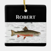 Rainbow Trout Rustic Aspen Bark Background Keramisch Ornament (Voorkant)