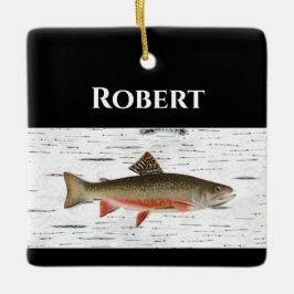 Rainbow Trout Rustic Aspen Bark Background Keramisch Ornament