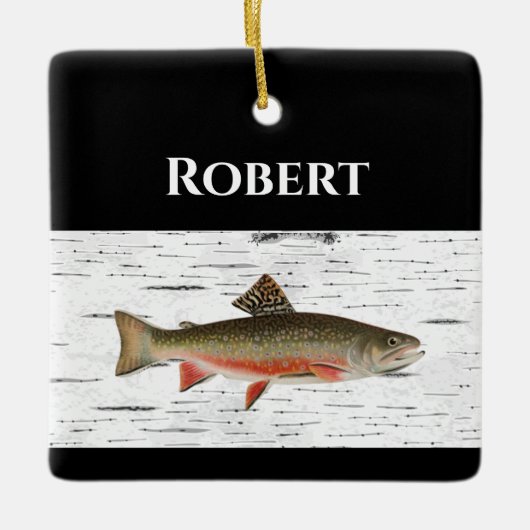 Rainbow Trout Rustic Aspen Bark Background Keramisch Ornament (Voorkant)