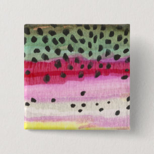 Rainbow Trout Vist Vierkante Button 5,1 Cm