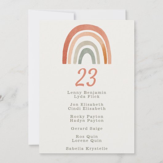 Rainbow trouwtafel nummer kaart gastennaam lijst (Achterkant)