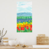 Rainbow Tulip Field Waterverf Flowers Poster (Keuken)