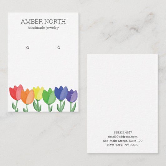 Rainbow Tulip Flower Jeweling Earring Display Visitekaartje (Voorkant / Achterkant)
