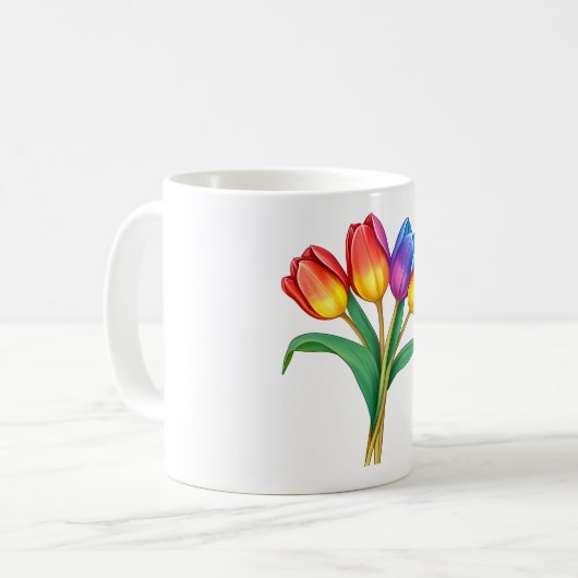 Rainbow Tulip Mok – kleurrijke bloem (Voorkant links)