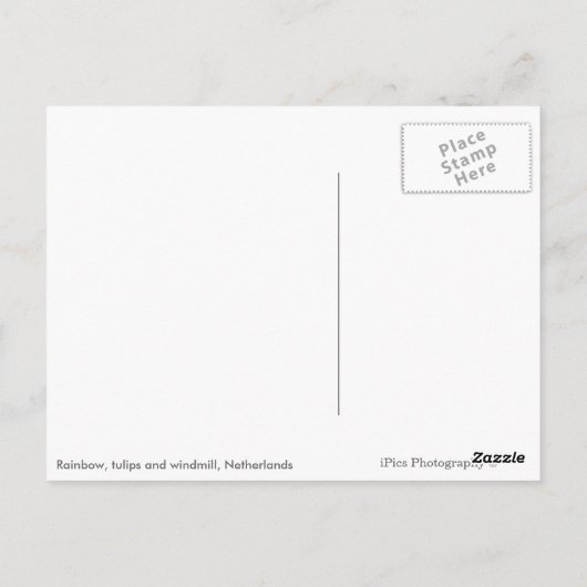 Rainbow, tulpen en windmolen Holland, briefkaart (Achterkant)