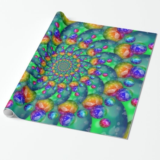Rainbow Turquoise Bokeh Fractal Cadeaupapier (Uitgerold)