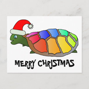 Rainbow Turtle with Santa Hat Feestdagenkaart